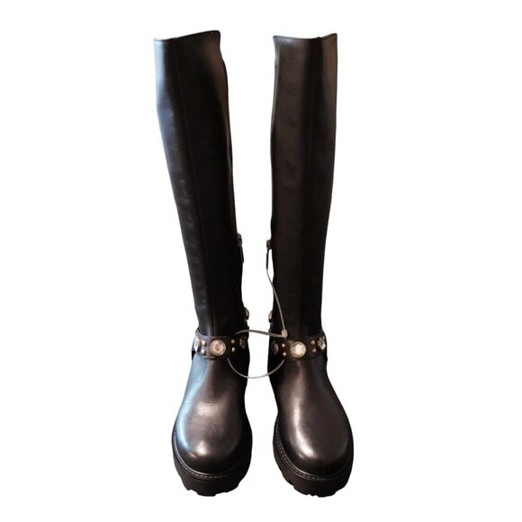 Karl Lagerfeld Milla Rhinestone Embellished Tall Leather Riding Boots - Picture 5 of 11